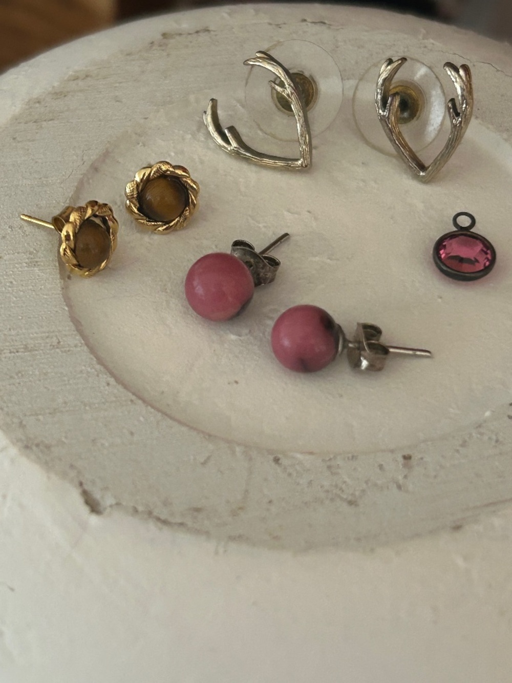 Sweet Earring Bundle ~ Rhodonite, Tiger's Eye, Antlers (plus tourmaline charm)